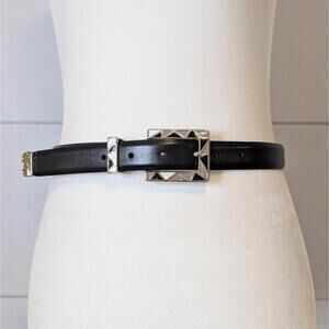 Vintage 90s art deco silver enamel Italian calfskin leather belt
